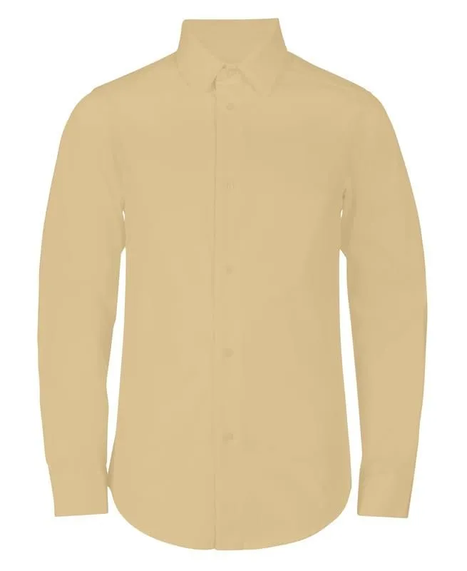 Adam Baker Boy's Regular Fit 4-Way Stretch Long Sleeve Solid Dress Shirt - Colors