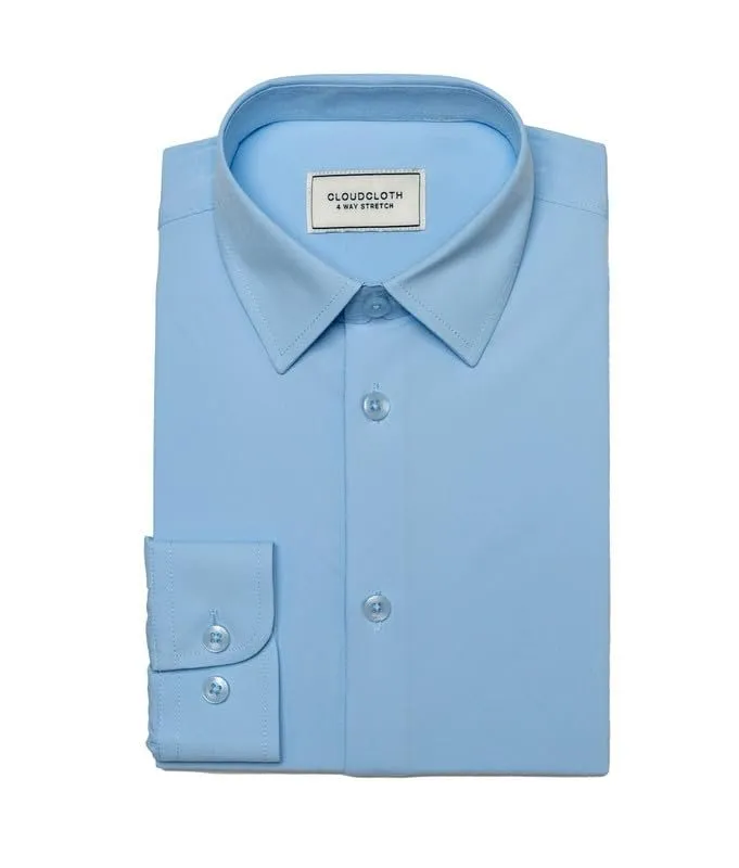 Adam Baker Boy's Regular Fit 4-Way Stretch Long Sleeve Solid Dress Shirt - Colors