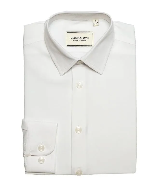 Adam Baker Boy's Regular Fit 4-Way Stretch Long Sleeve Solid Dress Shirt - Colors