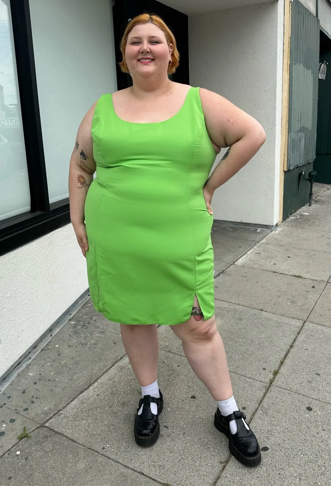ASOS Lime Green Mini Sheath Dress with Small Slit, Size 24