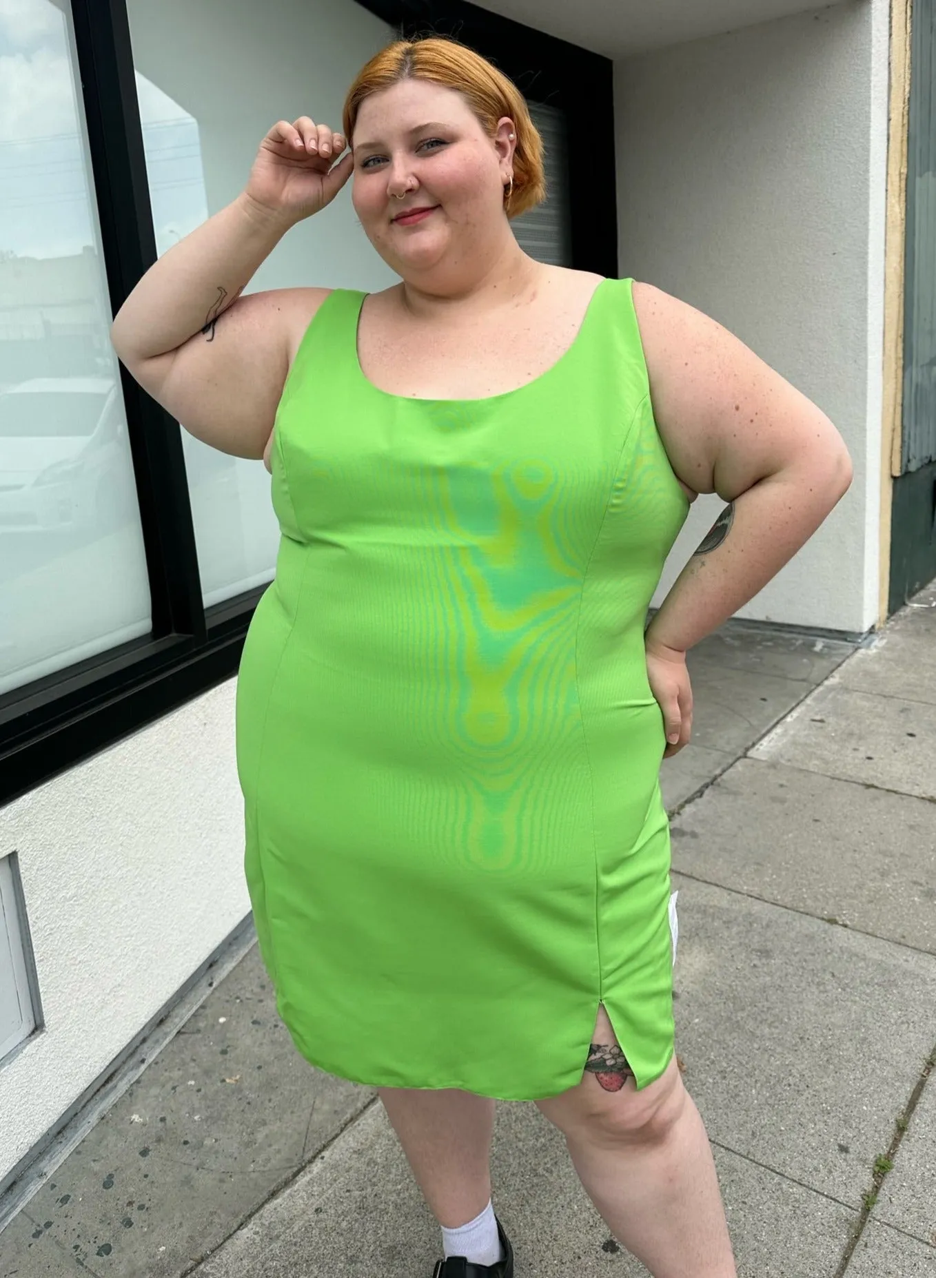 ASOS Lime Green Mini Sheath Dress with Small Slit, Size 24