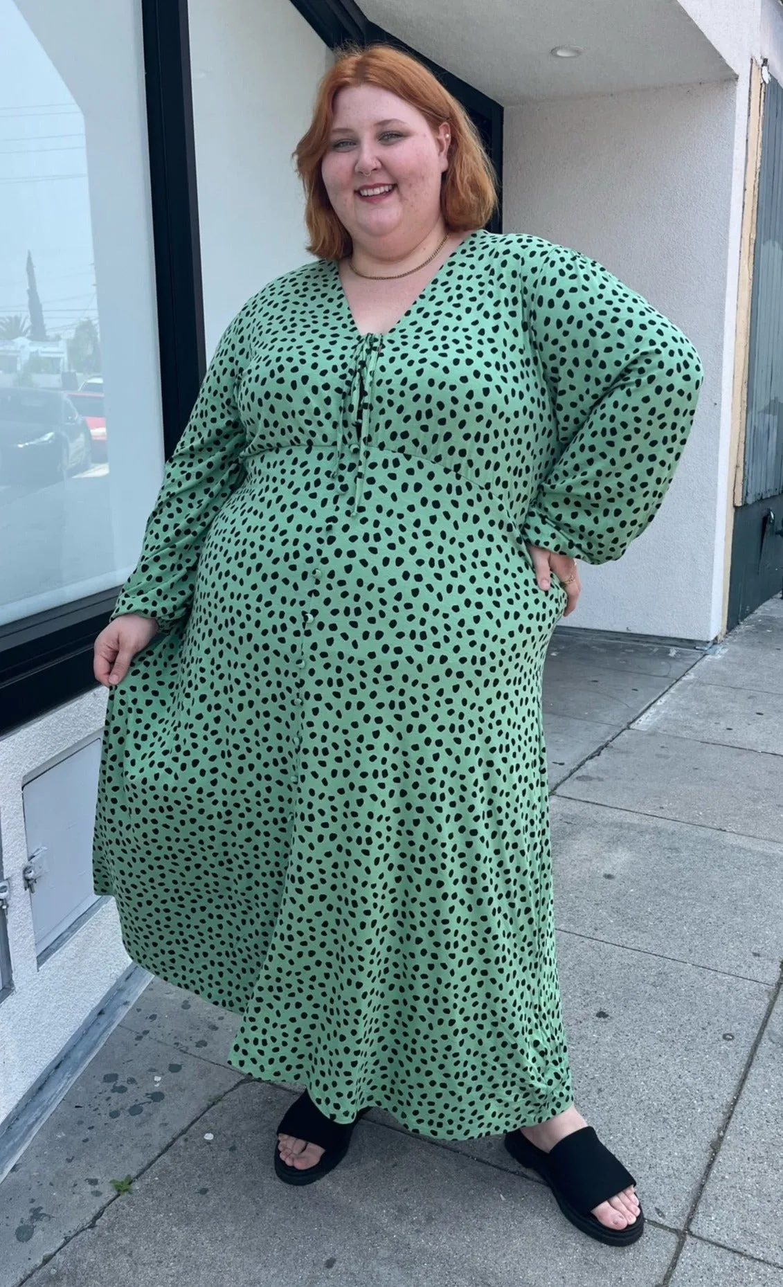 ASOS Mint Green and Black Animal Spot Long Sleeve Maxi Dress, Size 22