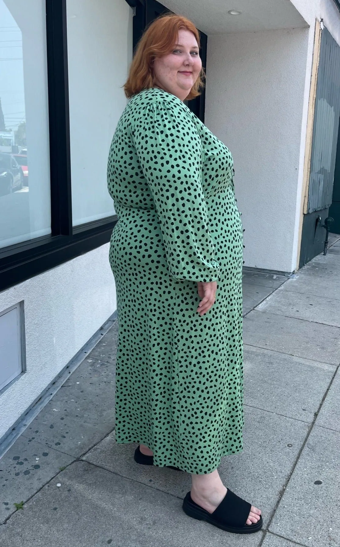 ASOS Mint Green and Black Animal Spot Long Sleeve Maxi Dress, Size 22
