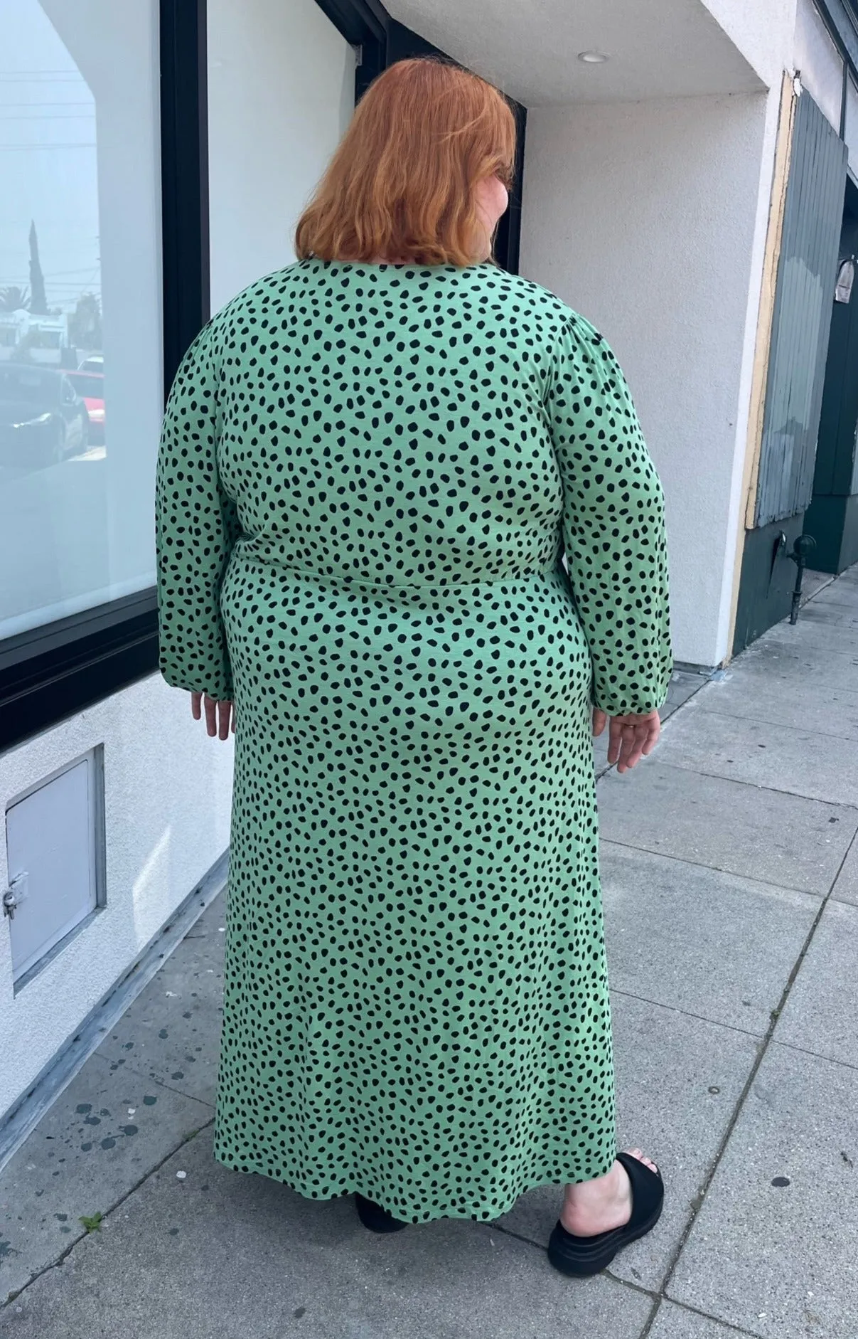 ASOS Mint Green and Black Animal Spot Long Sleeve Maxi Dress, Size 22
