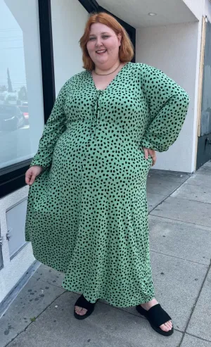 ASOS Mint Green and Black Animal Spot Long Sleeve Maxi Dress, Size 22
