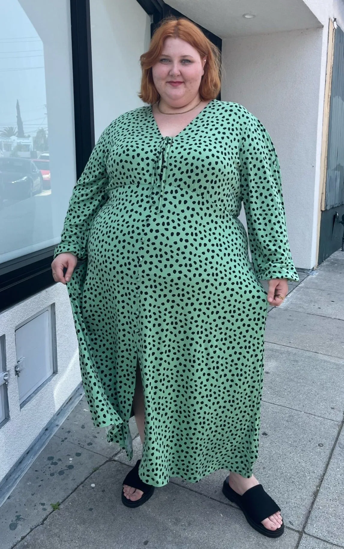 ASOS Mint Green and Black Animal Spot Long Sleeve Maxi Dress, Size 22