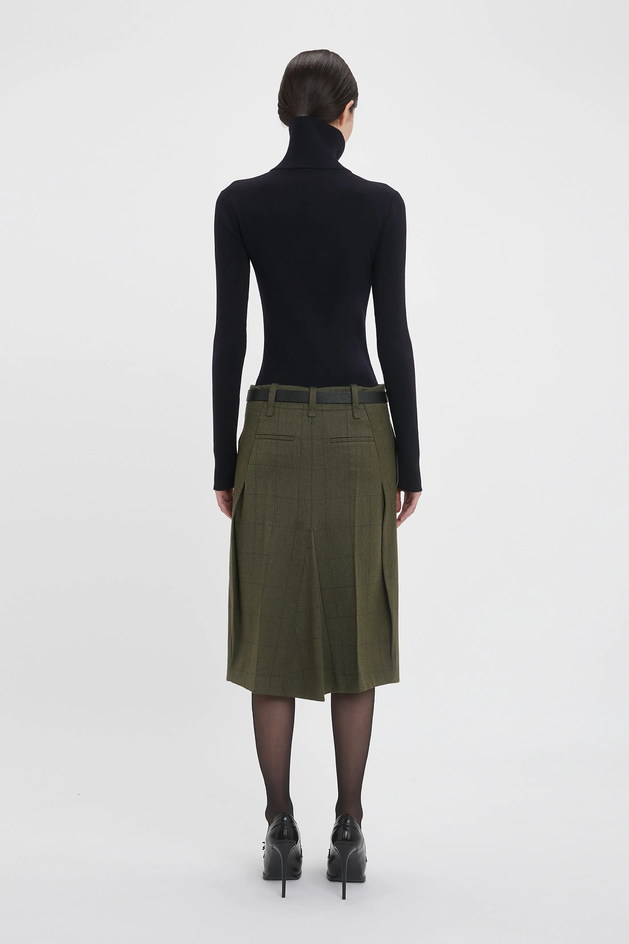 Asymmetric Tailored Skirt In Dark Fern Check