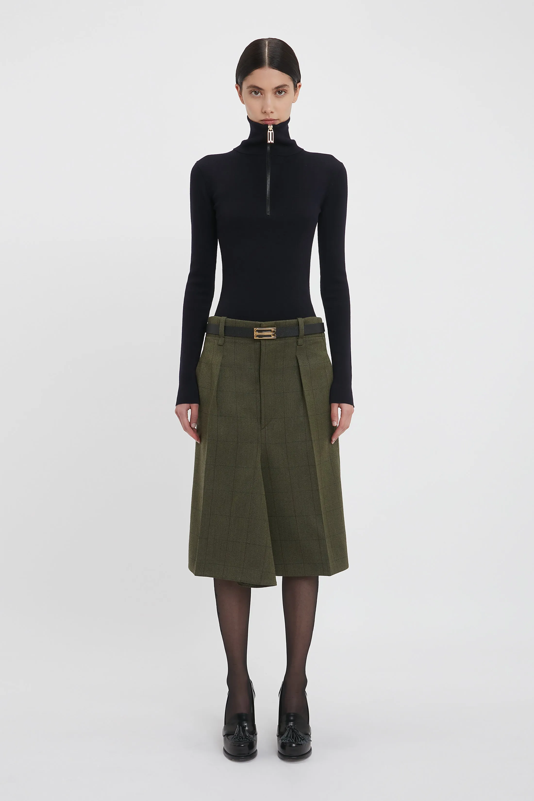Asymmetric Tailored Skirt In Dark Fern Check