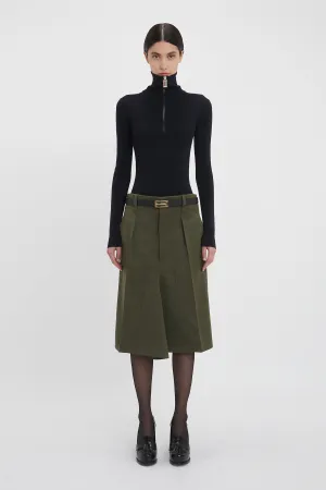 Asymmetric Tailored Skirt In Dark Fern Check