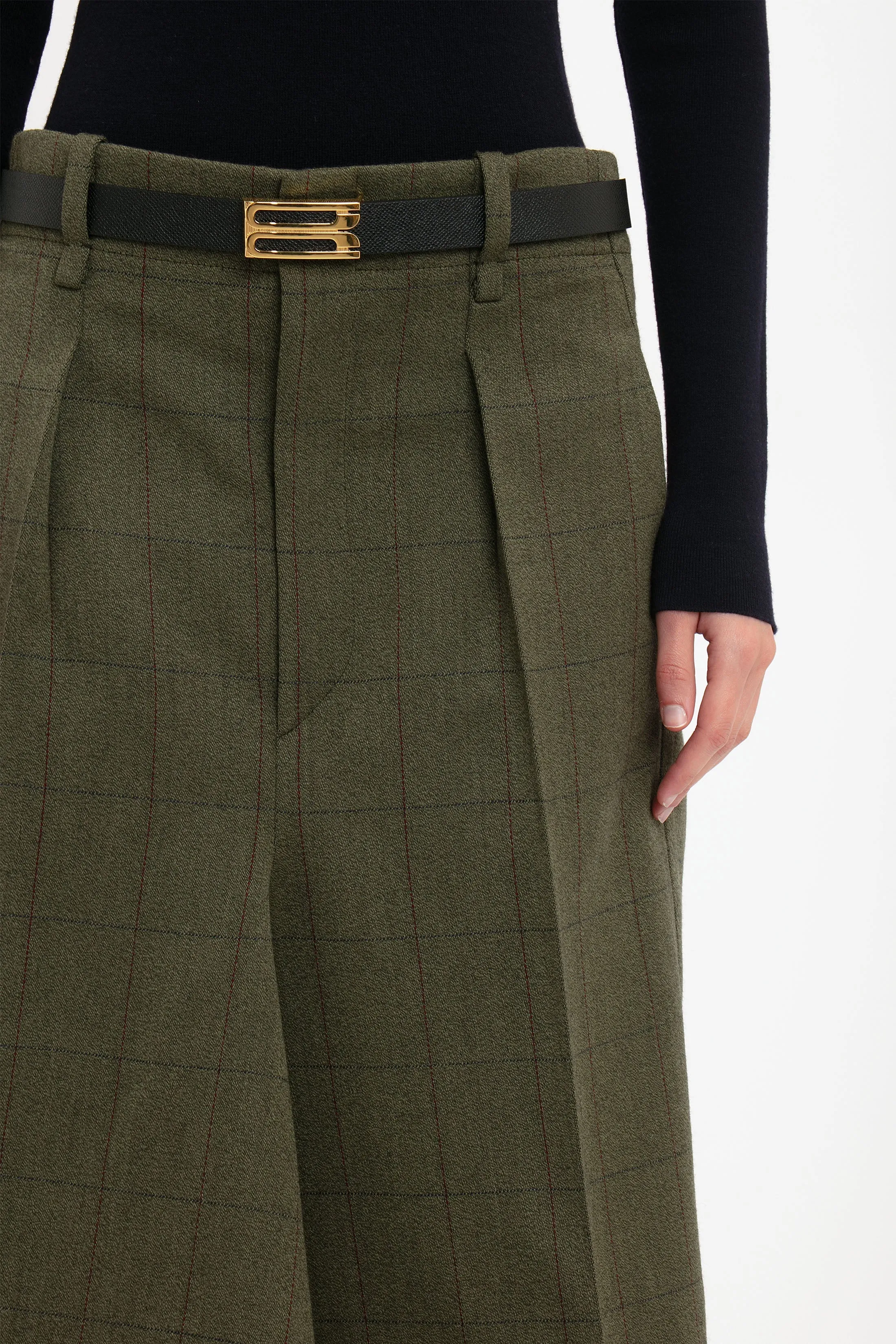 Asymmetric Tailored Skirt In Dark Fern Check