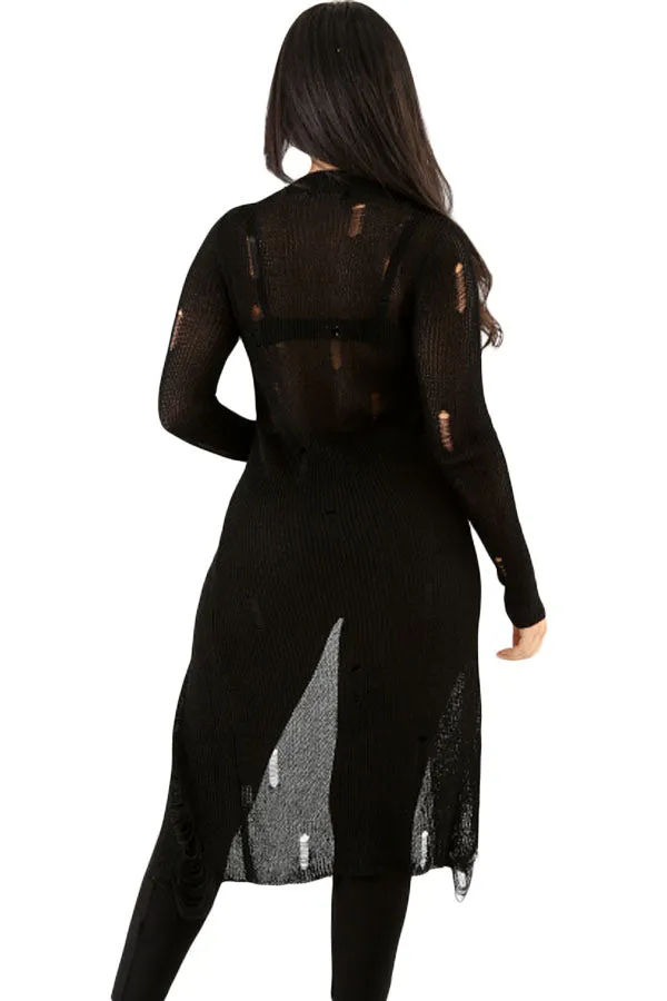 Black Choker Distress Hi-lo Sweater Top