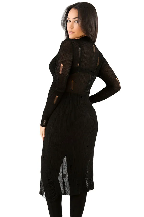 Black Choker Distress Hi-lo Sweater Top