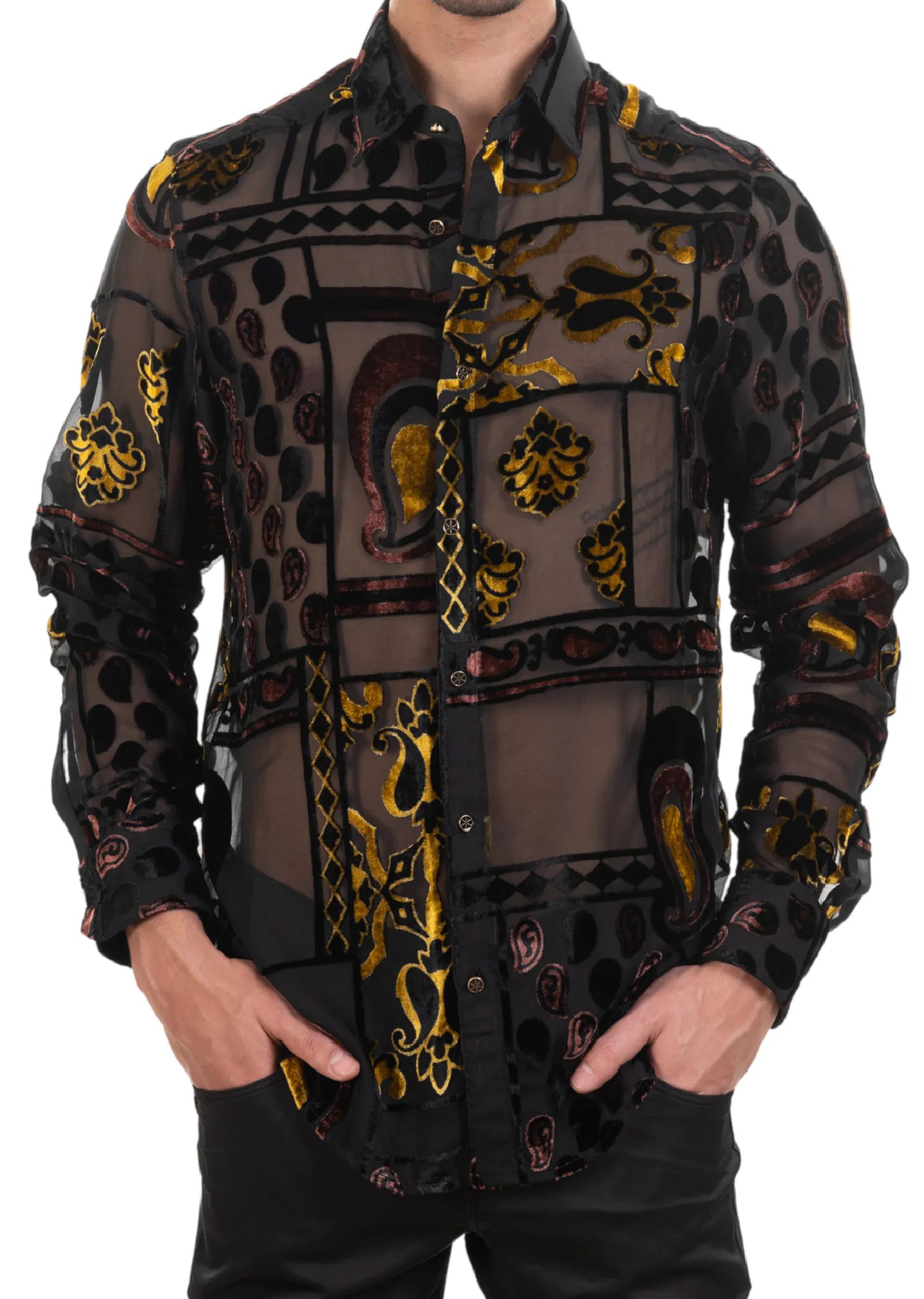 Black Gold Baroque Velvet Shirt