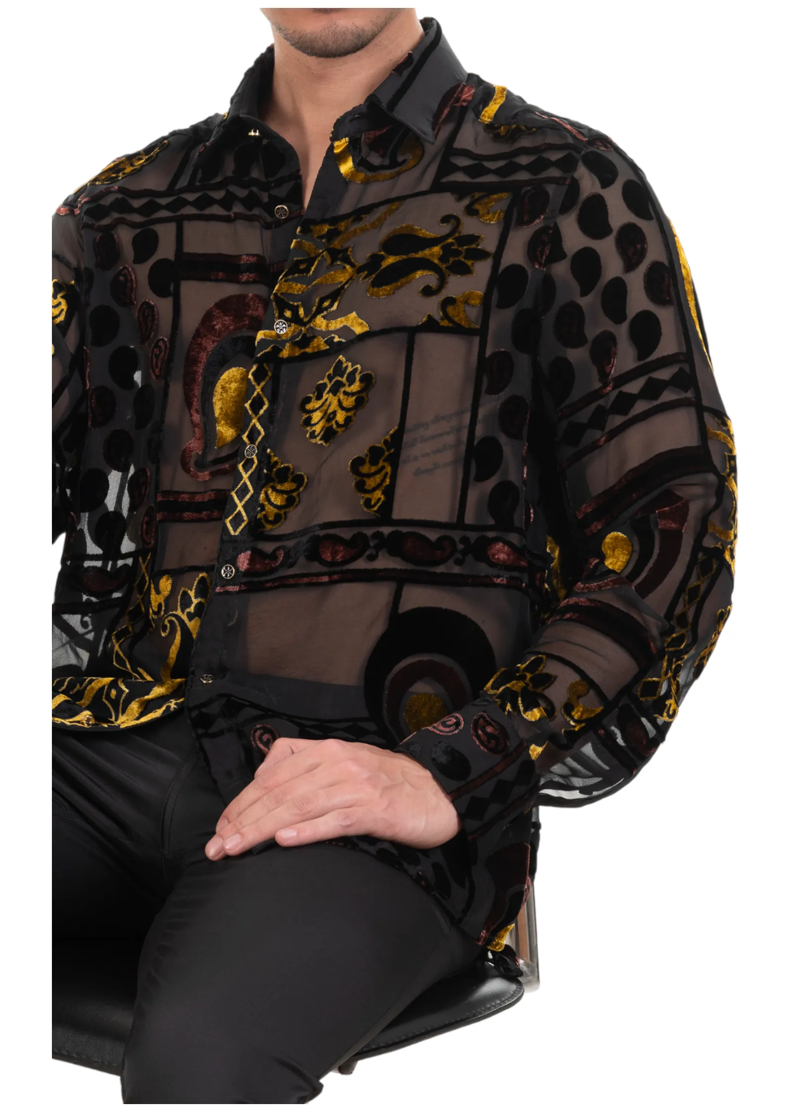 Black Gold Baroque Velvet Shirt
