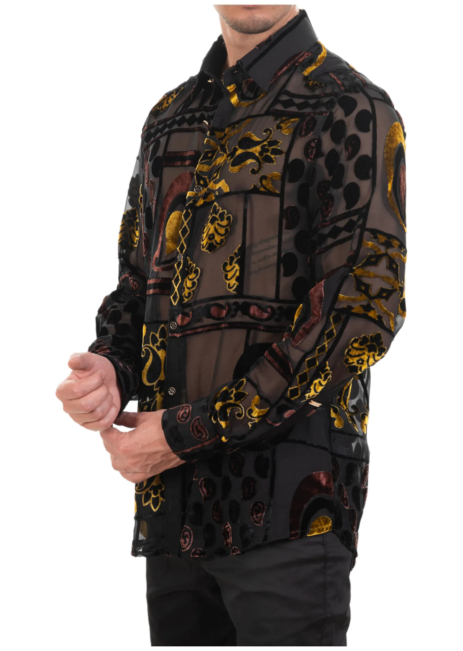 Black Gold Baroque Velvet Shirt