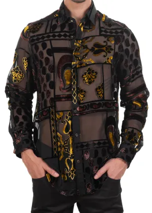 Black Gold Baroque Velvet Shirt