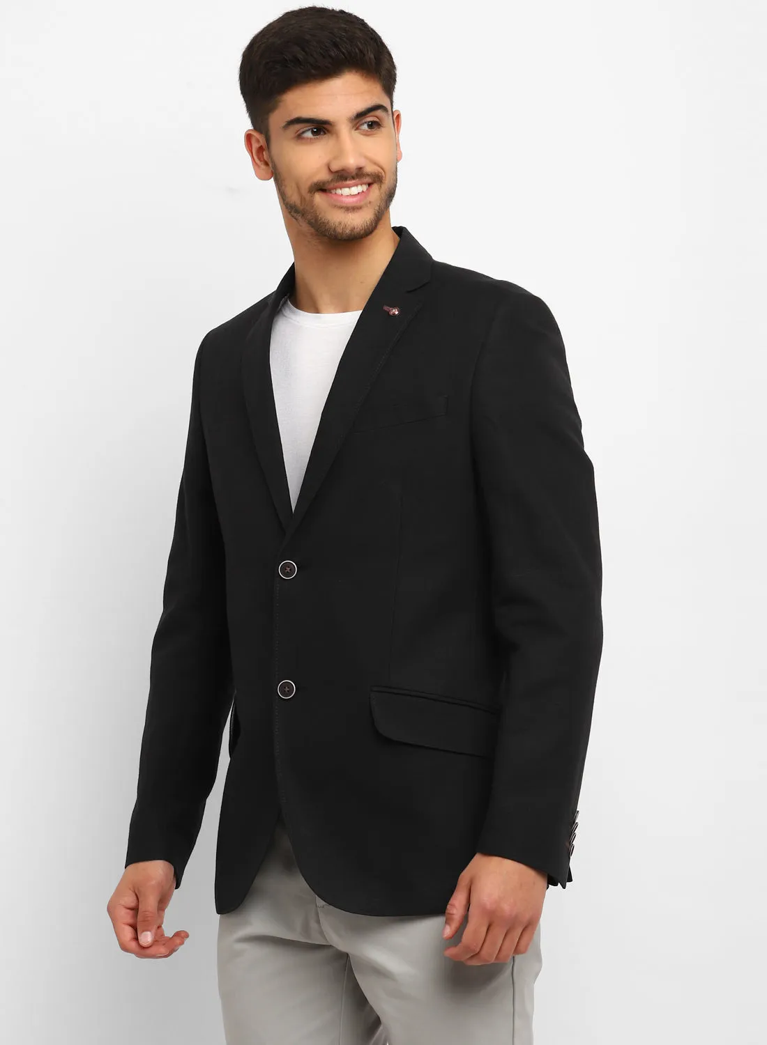 Black Linen Notch Collar Jacket