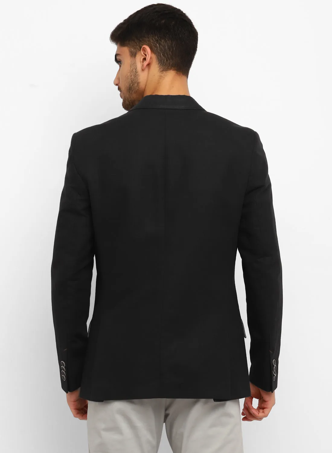 Black Linen Notch Collar Jacket