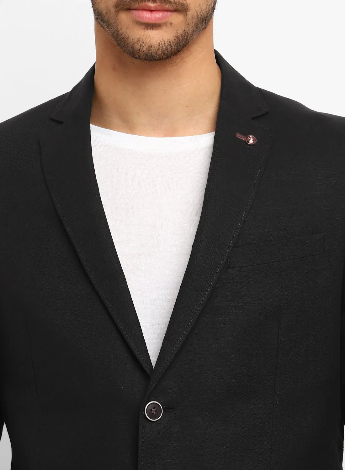 Black Linen Notch Collar Jacket