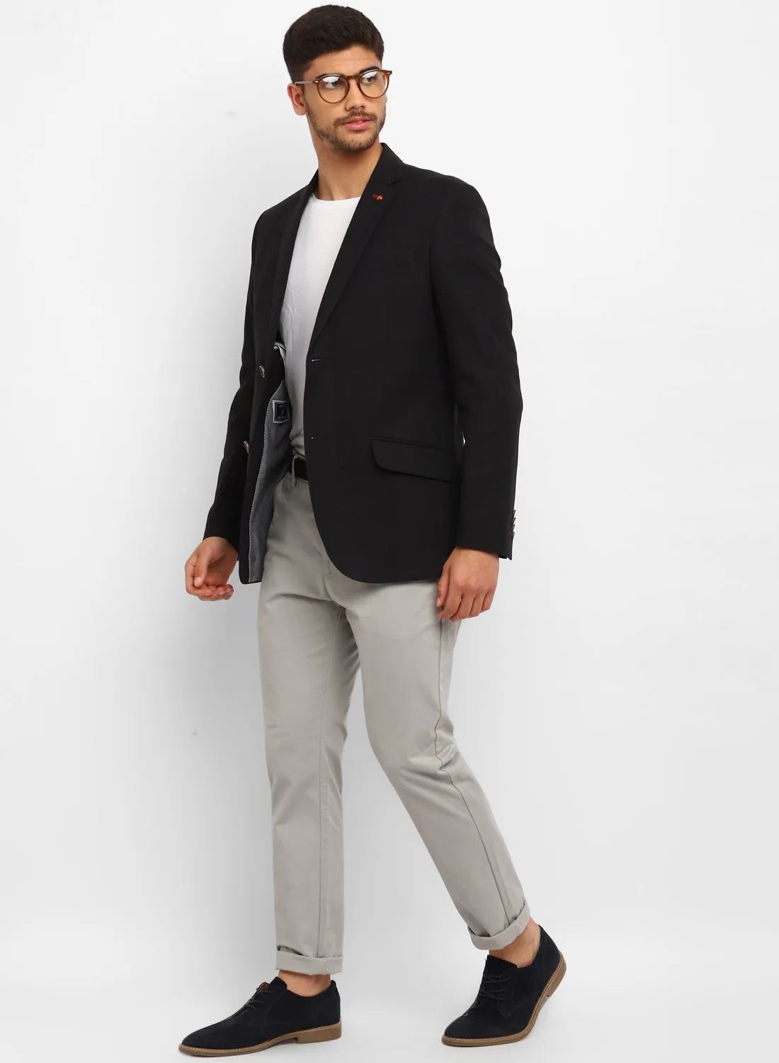 Black Linen Notch Collar Jacket