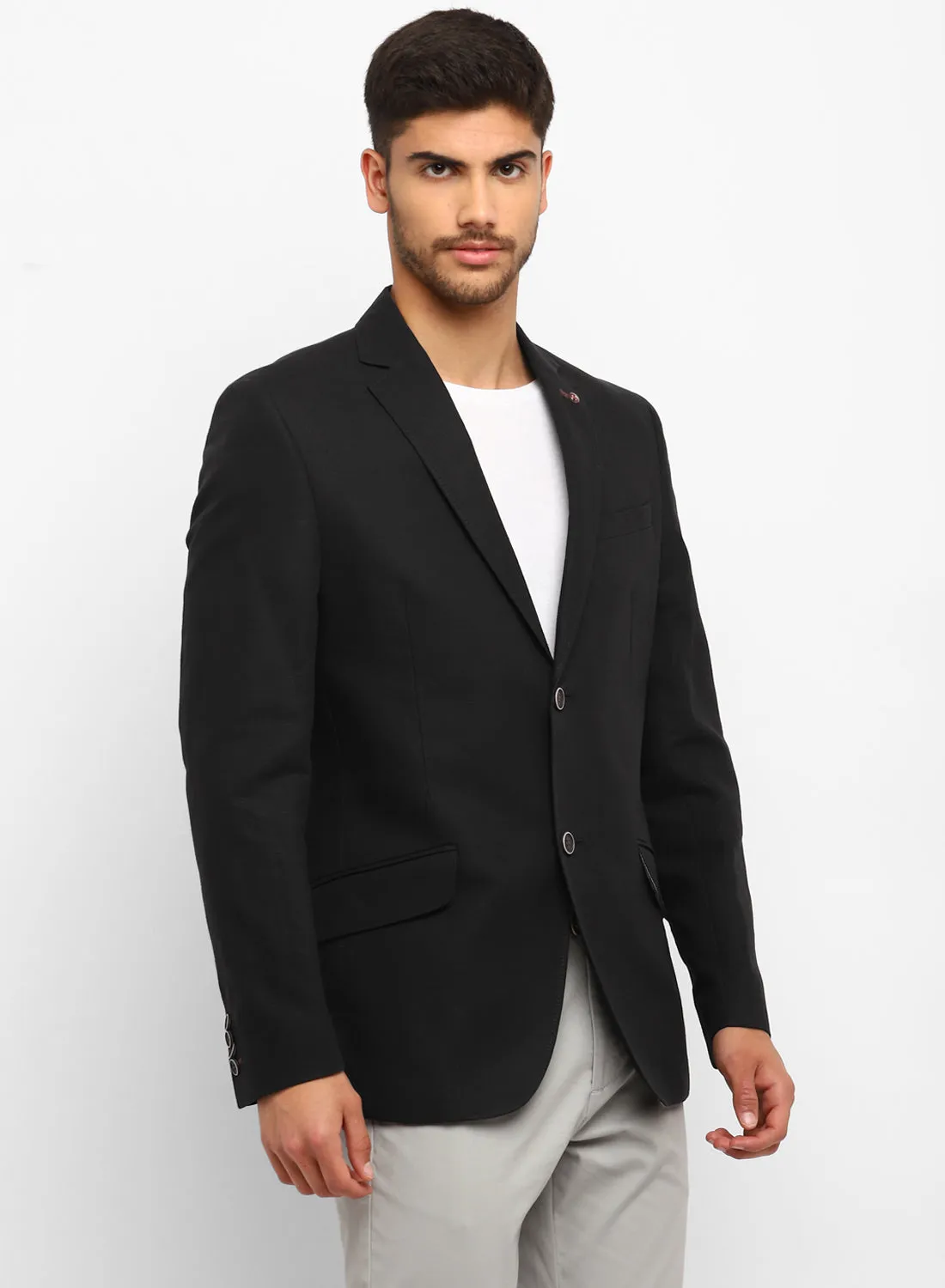 Black Linen Notch Collar Jacket