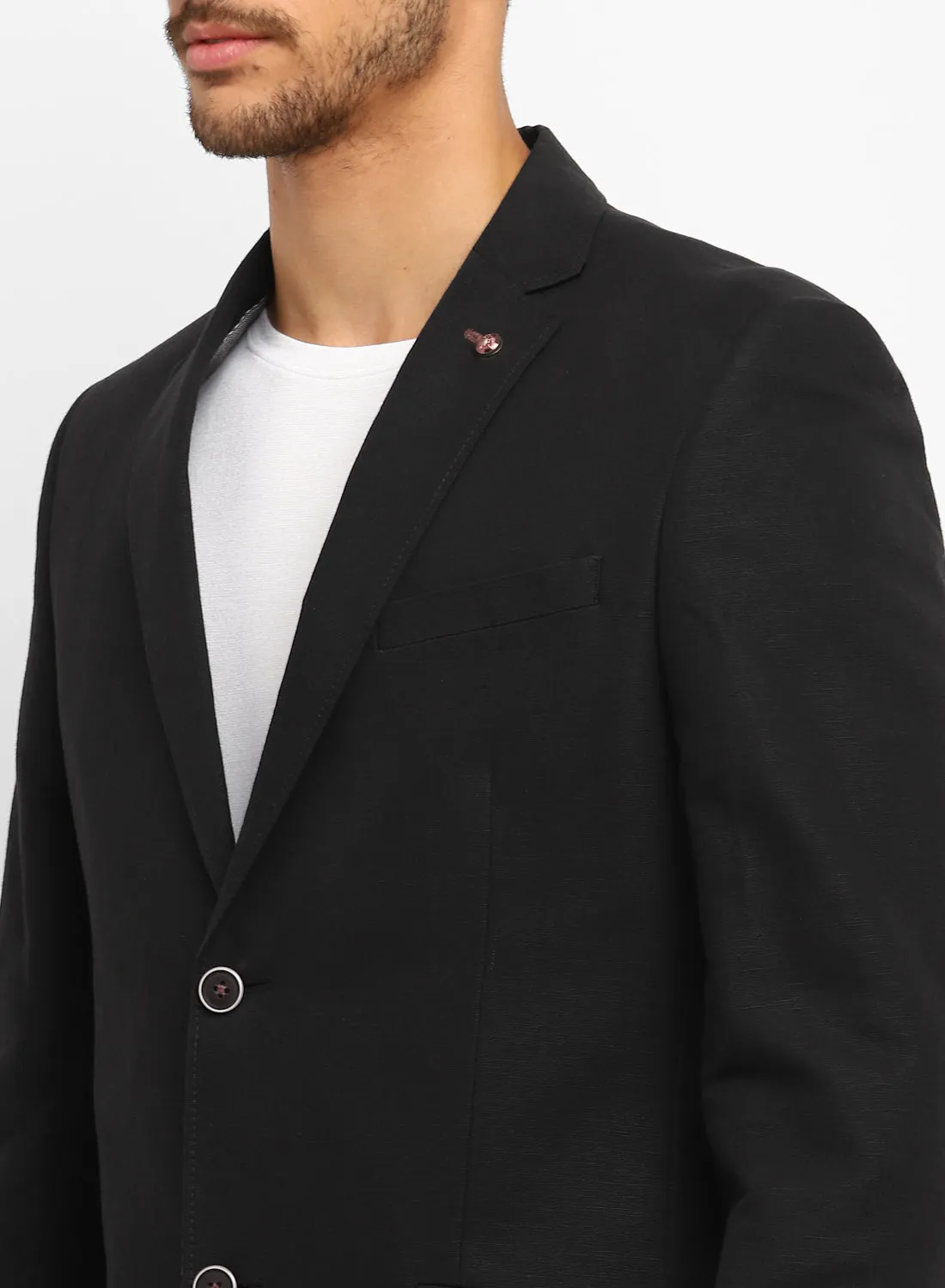 Black Linen Notch Collar Jacket