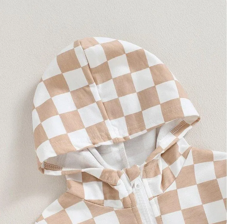 Boy's Quarter Zip Hoodie - Checkerboard and Colorblock