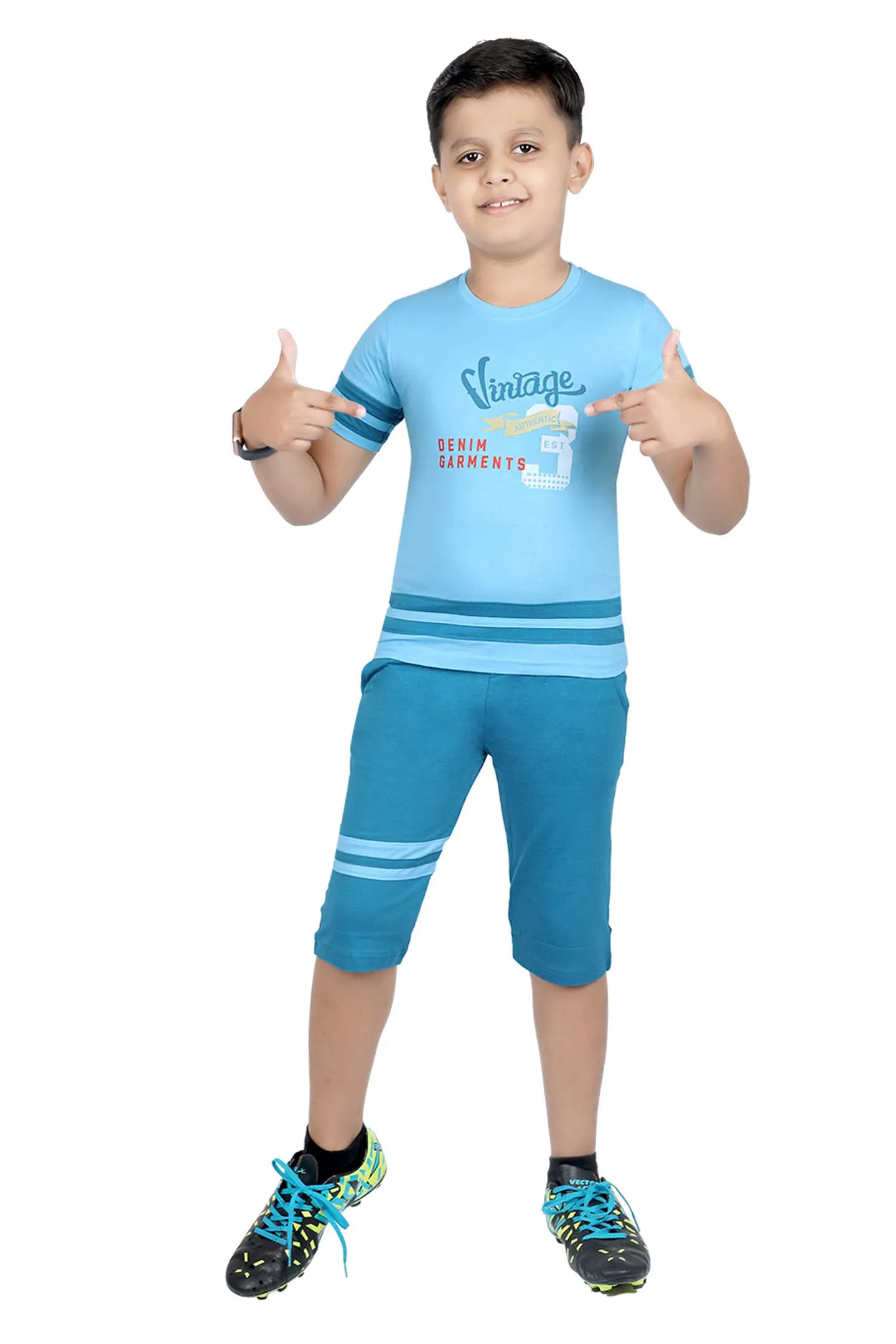 Boys Round Neck Tees With 3/4 Pant - Ferrari