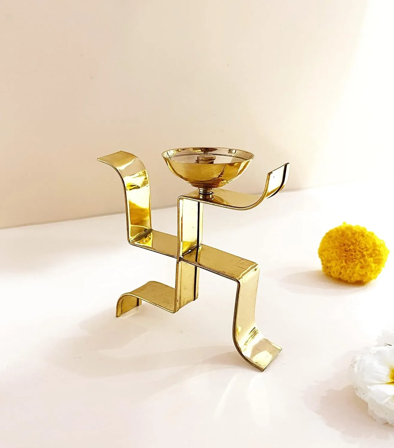 BRASS SWASTIK DIYA FOR PUJA BRASS TABLE DIYA FOR PUJA HOME (Design 167)