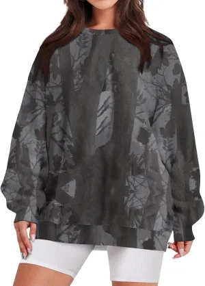 Camo Sweatshirt for Women Oversized Long Sleeve Crewneck Pullover Tops Casual Loose Fit Blouse Fashion Outdoor Clothes
