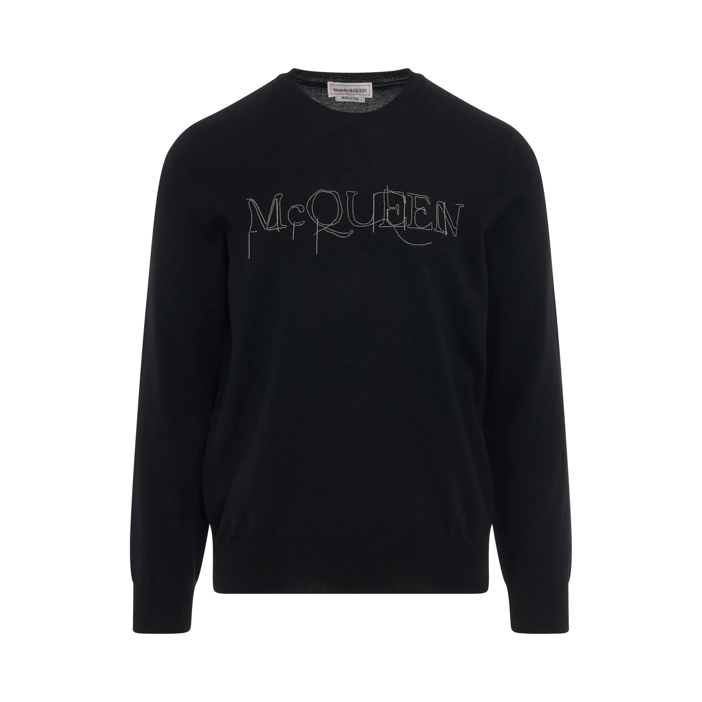 Chain Embroidered Knit Sweater in Black/Silver
