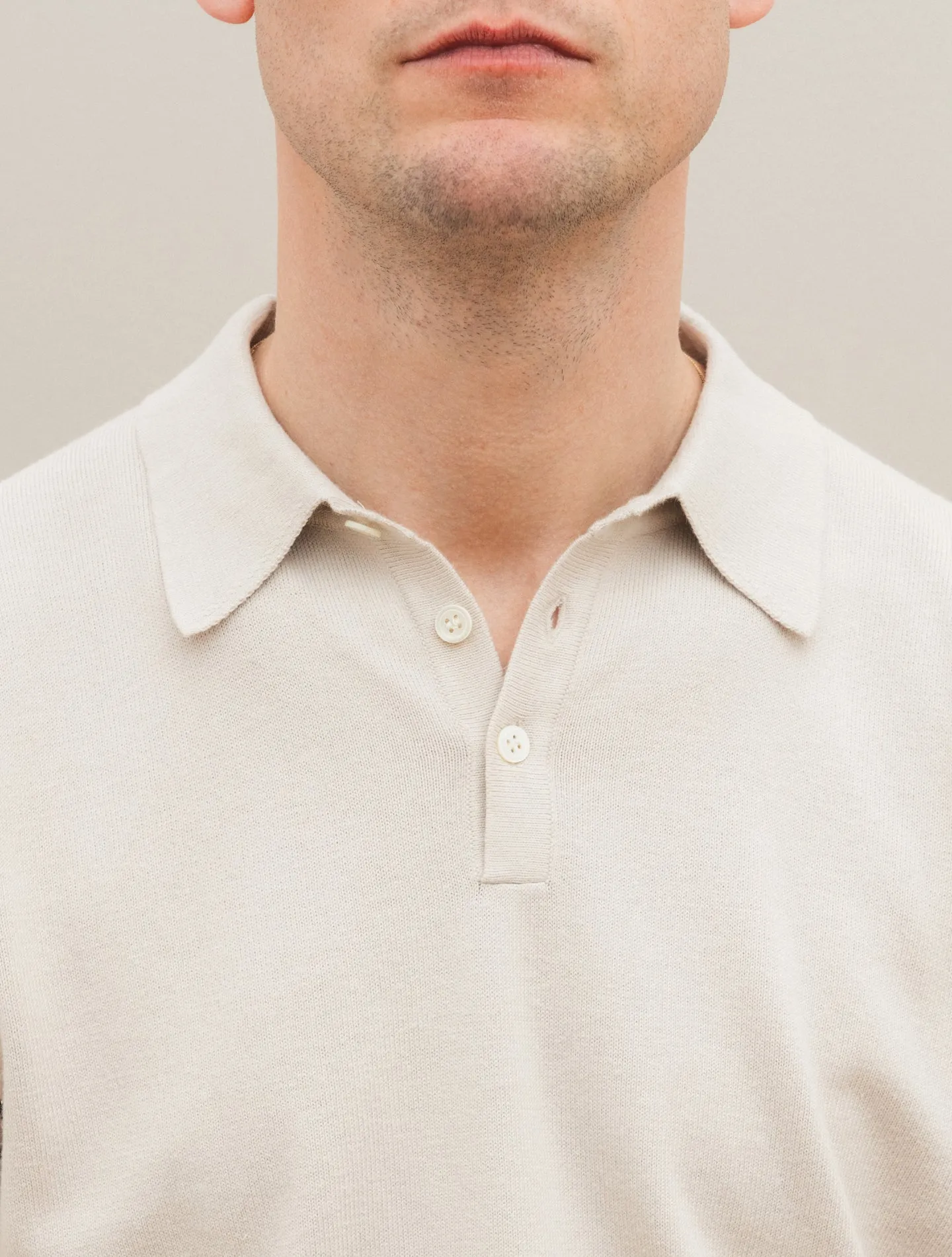 Cotton Knitted Polo Shirt Short Sleeve Sand