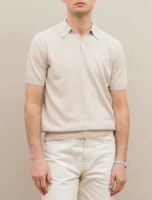 Cotton Knitted Polo Shirt Short Sleeve Sand