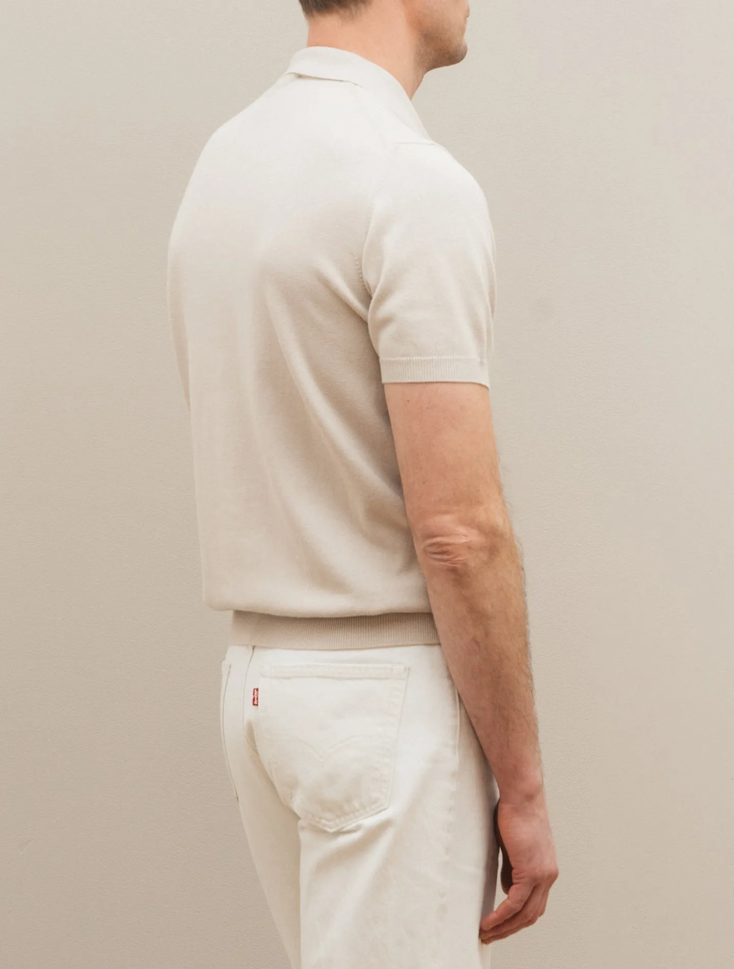 Cotton Knitted Polo Shirt Short Sleeve Sand