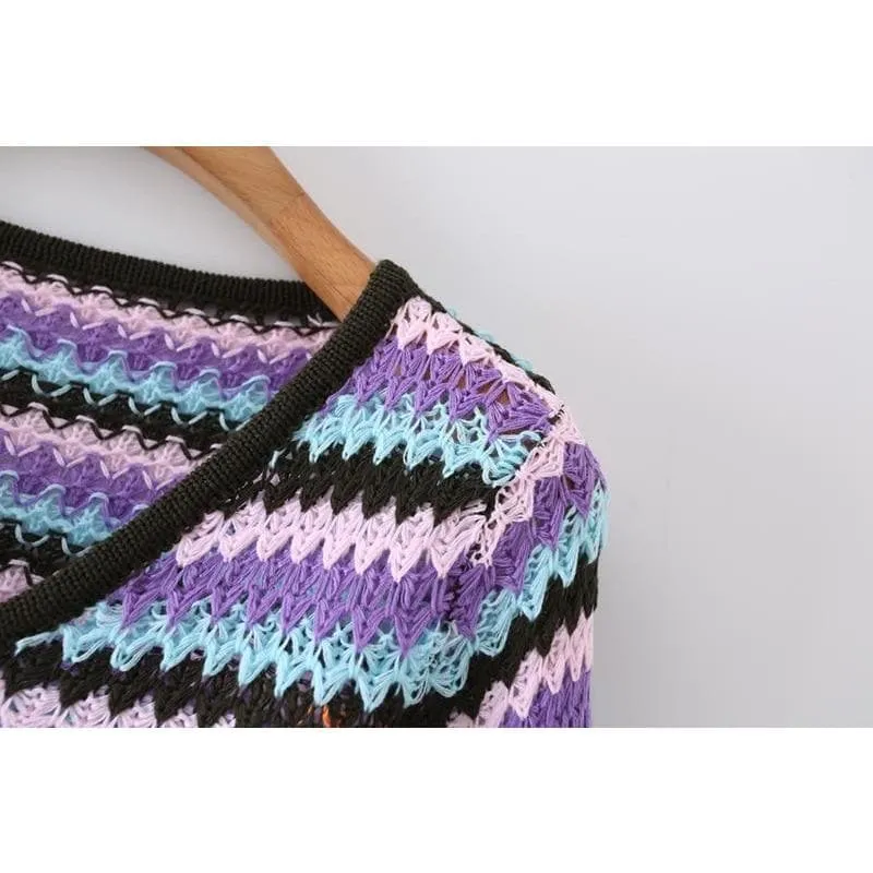 CROCHET KNITTED STRIPED SWEATER