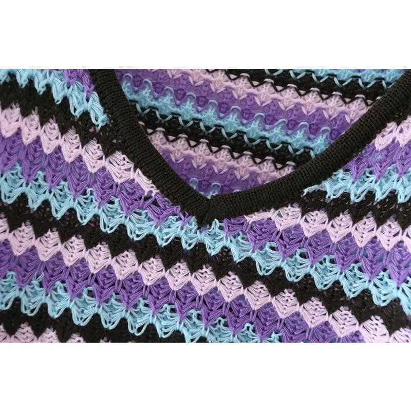 CROCHET KNITTED STRIPED SWEATER