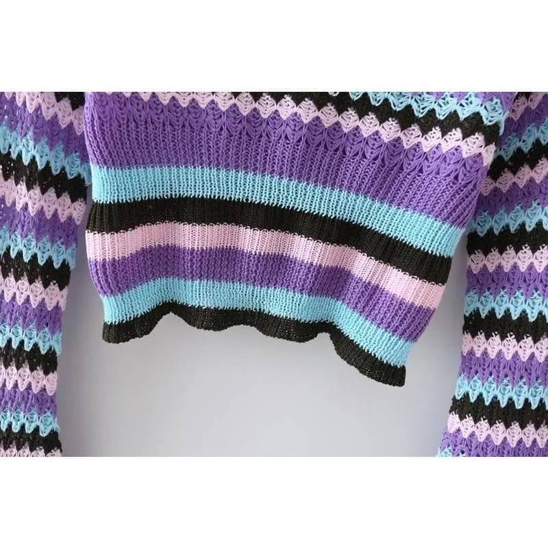 CROCHET KNITTED STRIPED SWEATER