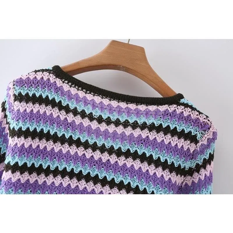 CROCHET KNITTED STRIPED SWEATER