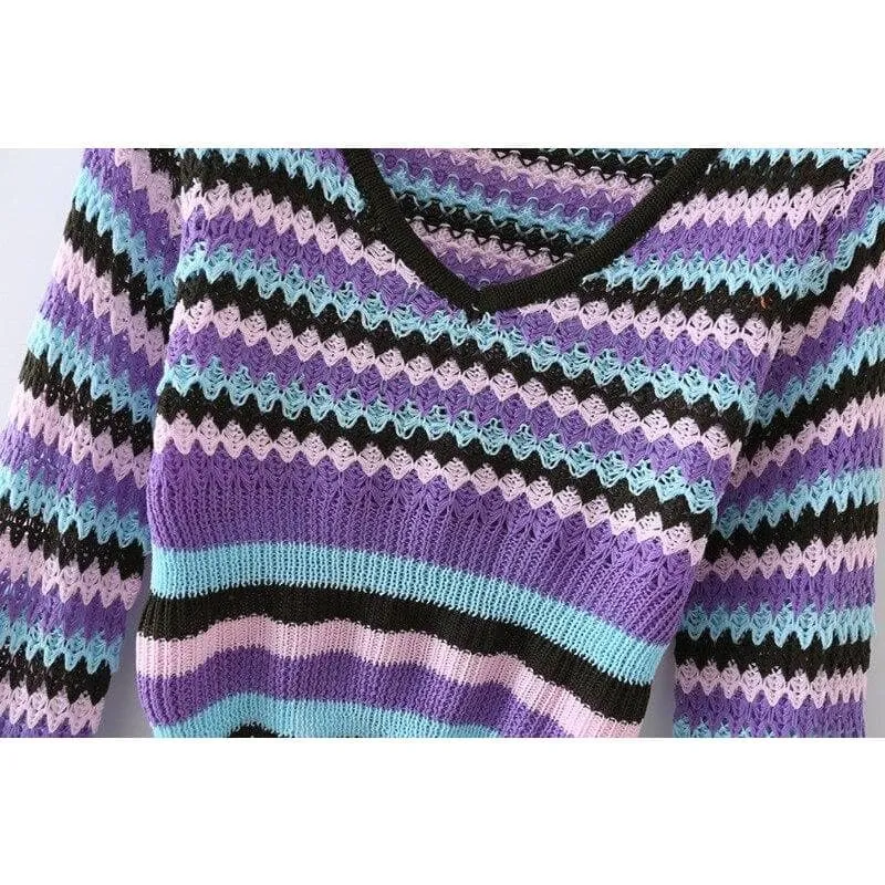 CROCHET KNITTED STRIPED SWEATER