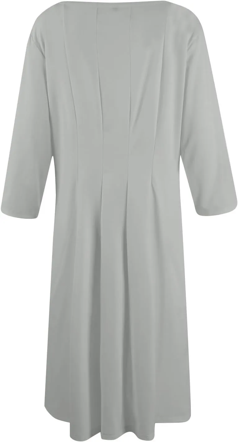 Dresses for Women Spring Crew Neck 3/4 Sleeve Midi Dress A Line Solid Color Dress with Pockets