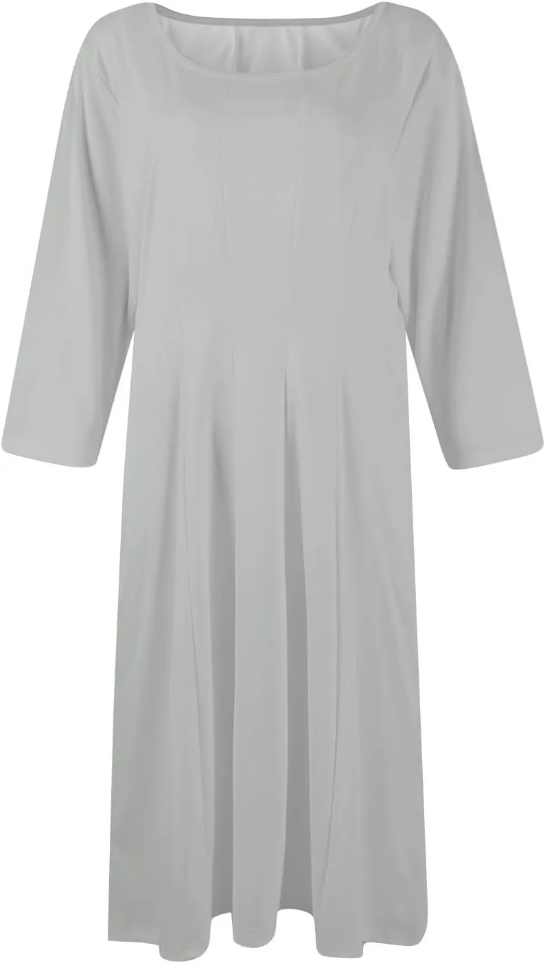 Dresses for Women Spring Crew Neck 3/4 Sleeve Midi Dress A Line Solid Color Dress with Pockets