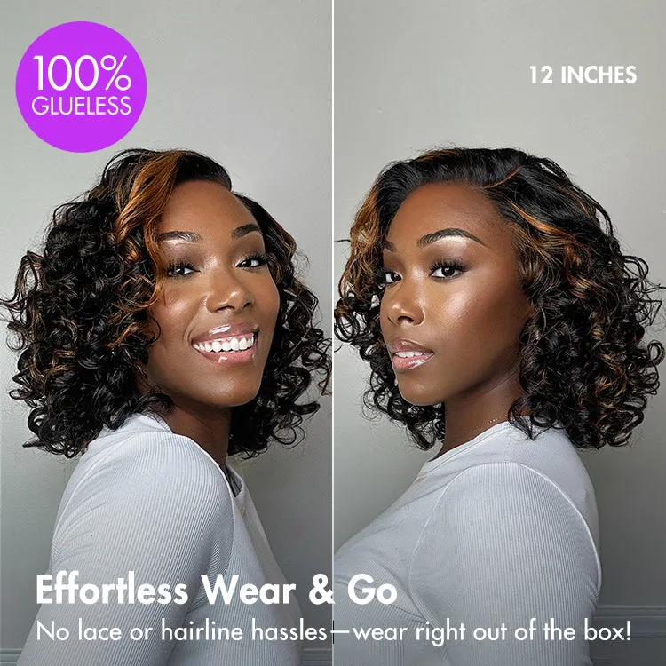Effortless Elegance Copper Highlight / Natural Black Bouncy Curly Wig Minimalist HD Lace Glueless Wig Pre-Cut Lace