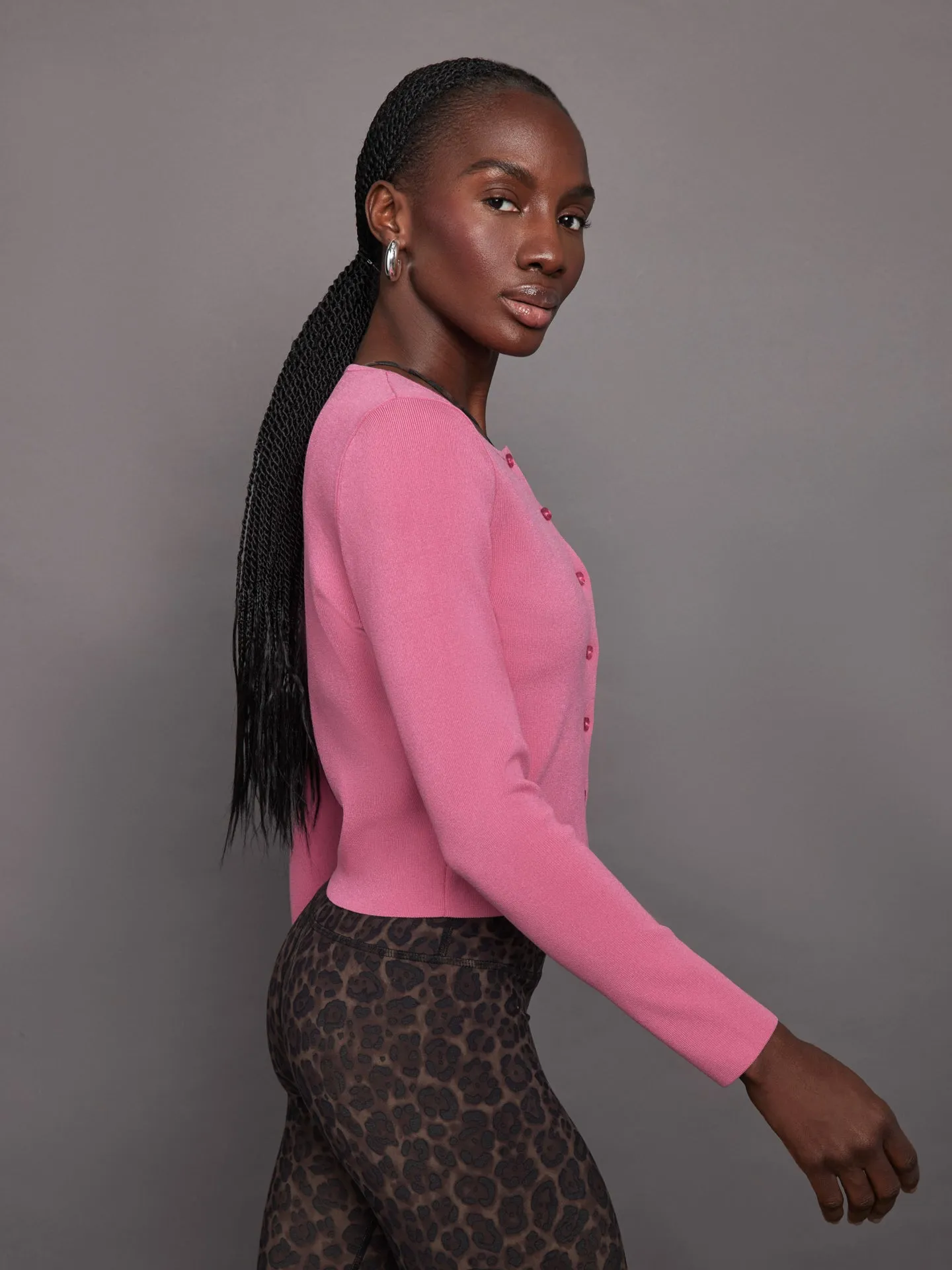 Eva Cropped Crew Neck Cardi - Shocking Pink