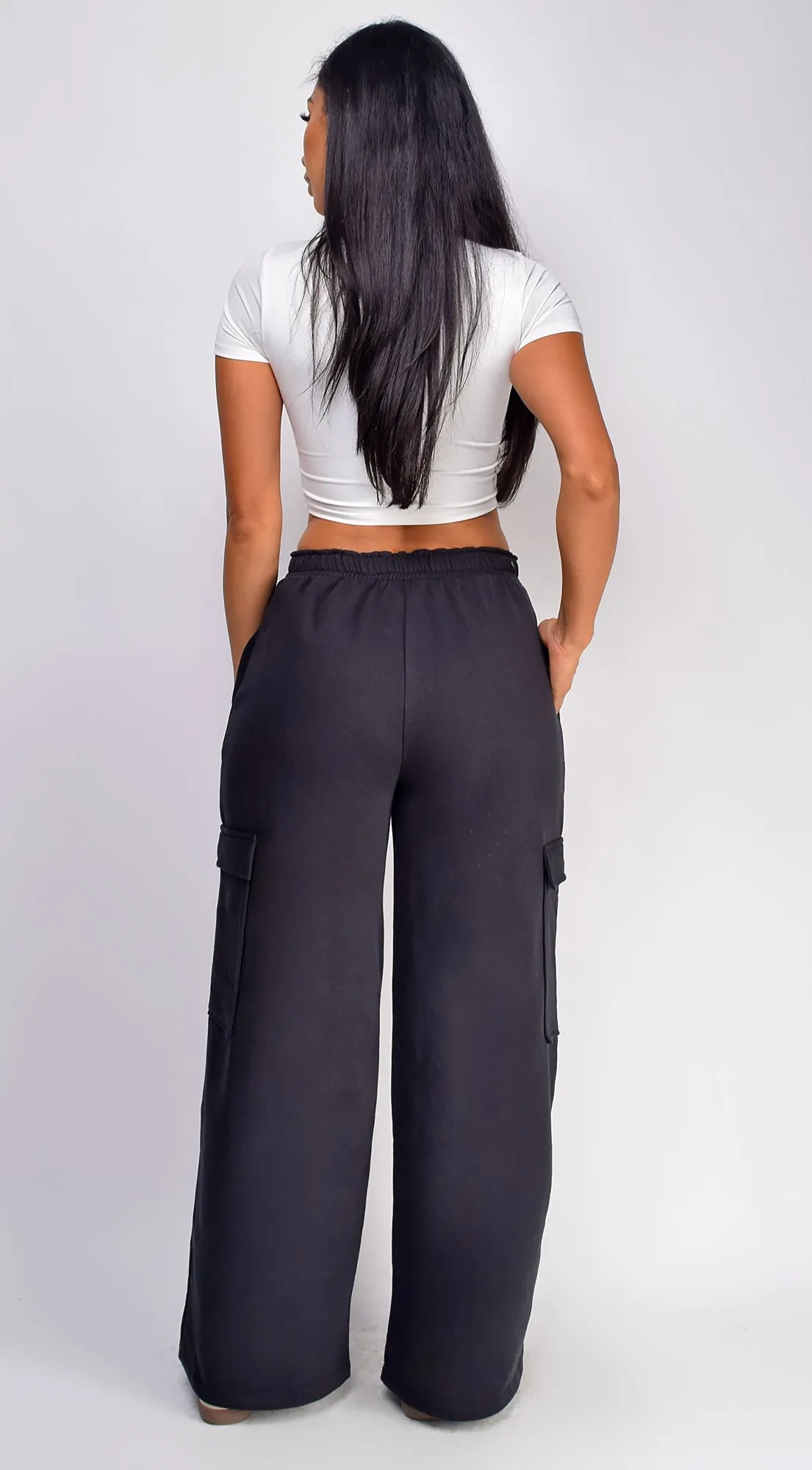 Everyday Cargo Wide Leg Joggers - Black
