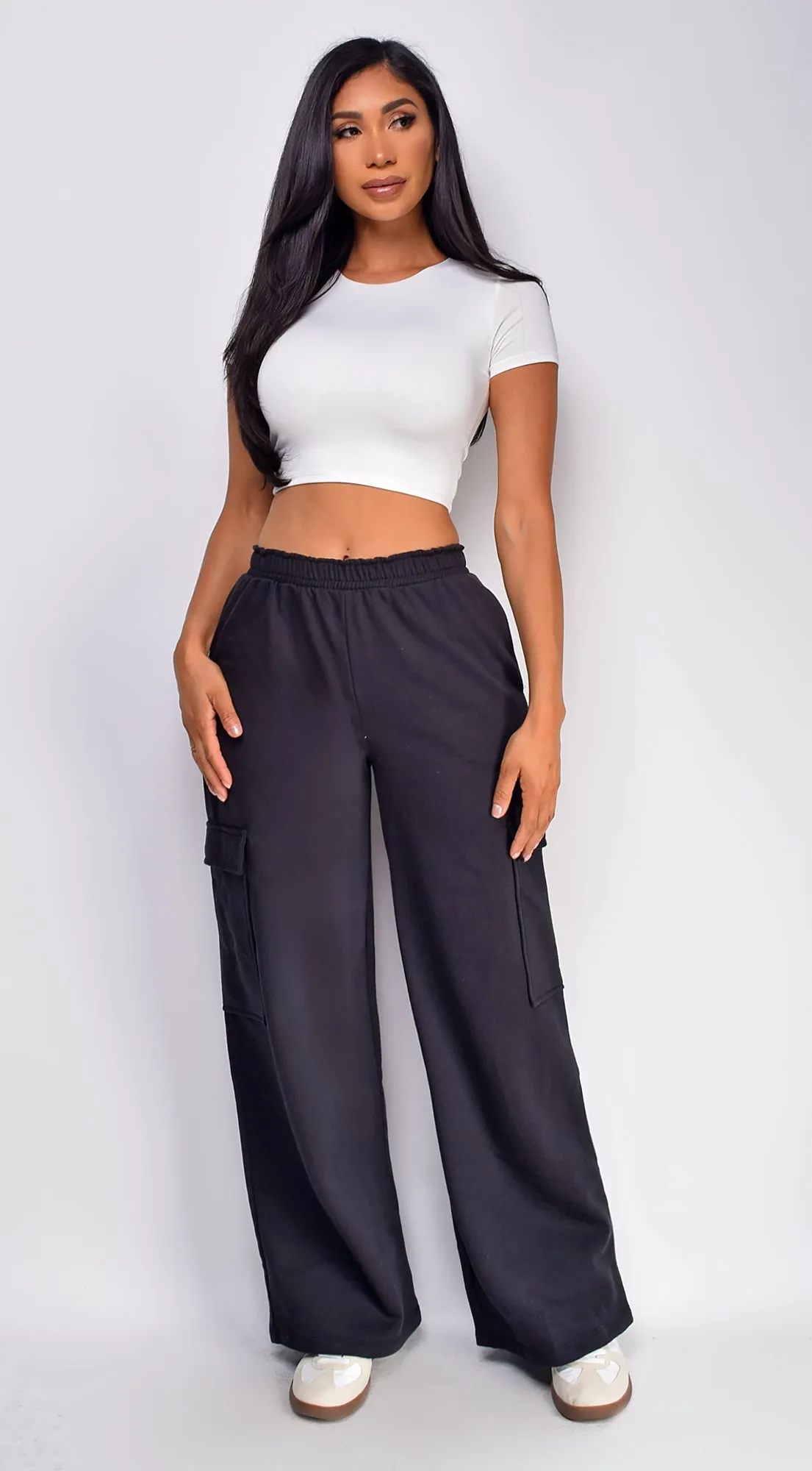 Everyday Cargo Wide Leg Joggers - Black