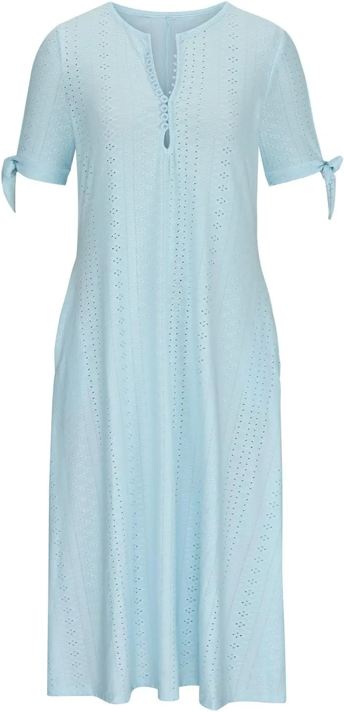 Eyelet Dress for Women 2025 Trendy Short Sleeve Eyelet Maxi Long Dress Casual Summer Beach Vacation Sundress