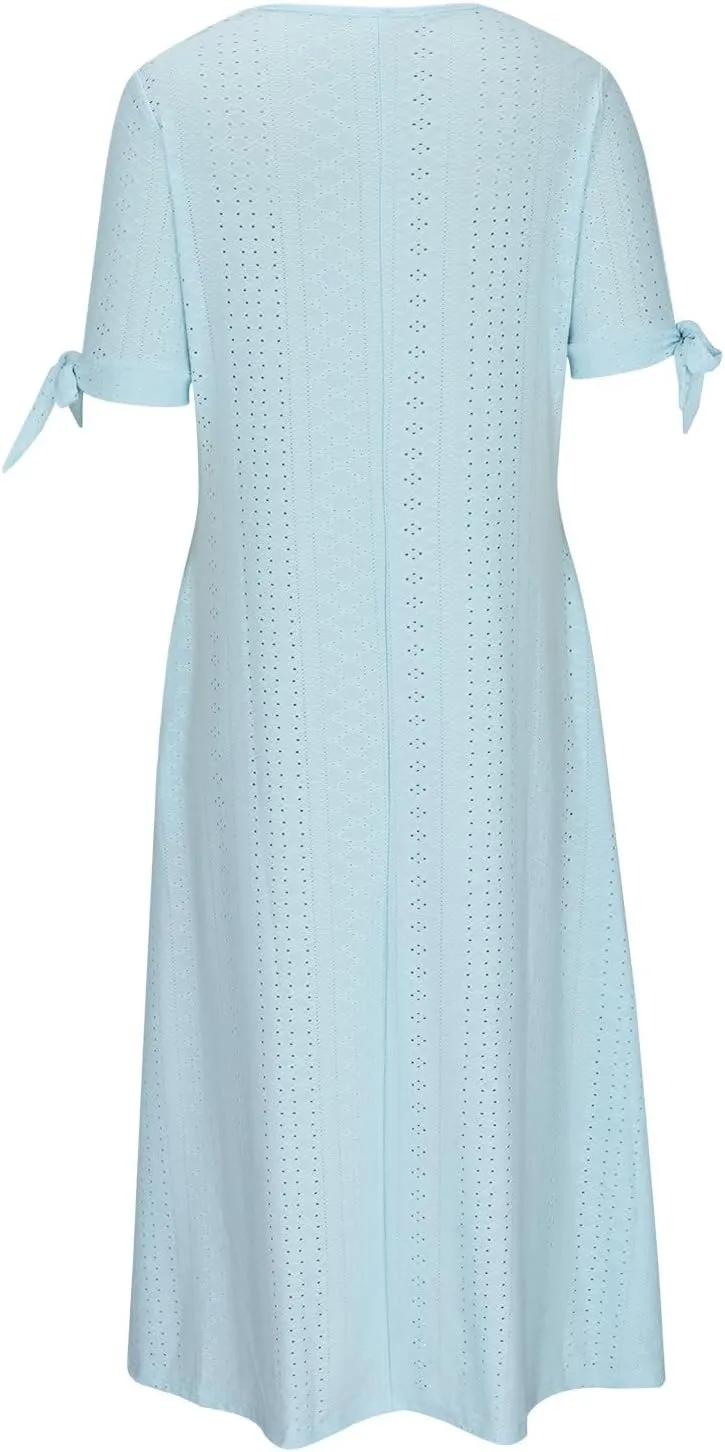 Eyelet Dress for Women 2025 Trendy Short Sleeve Eyelet Maxi Long Dress Casual Summer Beach Vacation Sundress