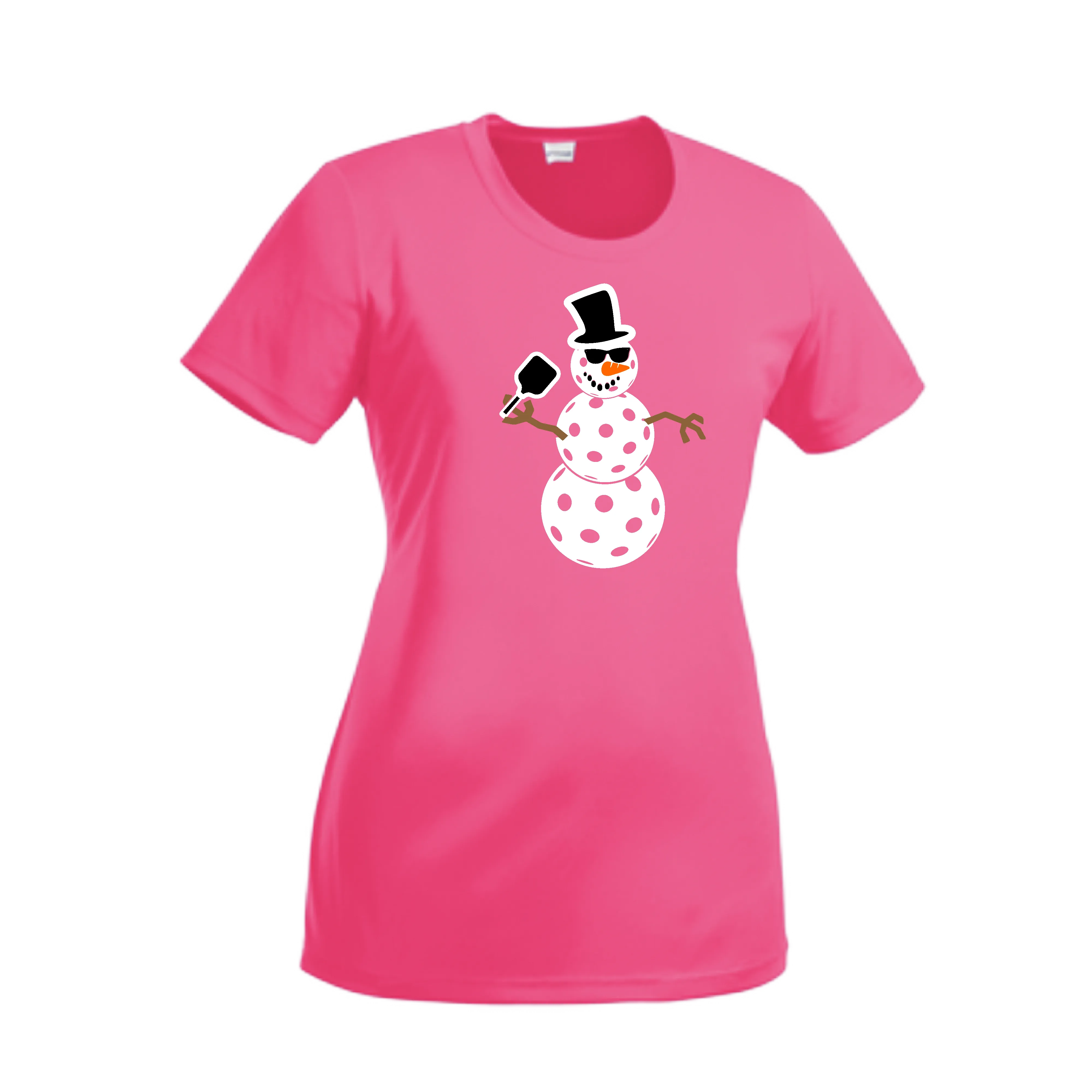 Frosty The Dinking Snowman | Women’s Short Sleeve Crewneck Pickleball Shirts | 100% Polyester