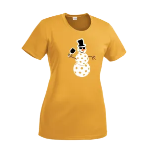 Frosty The Dinking Snowman | Women’s Short Sleeve Crewneck Pickleball Shirts | 100% Polyester