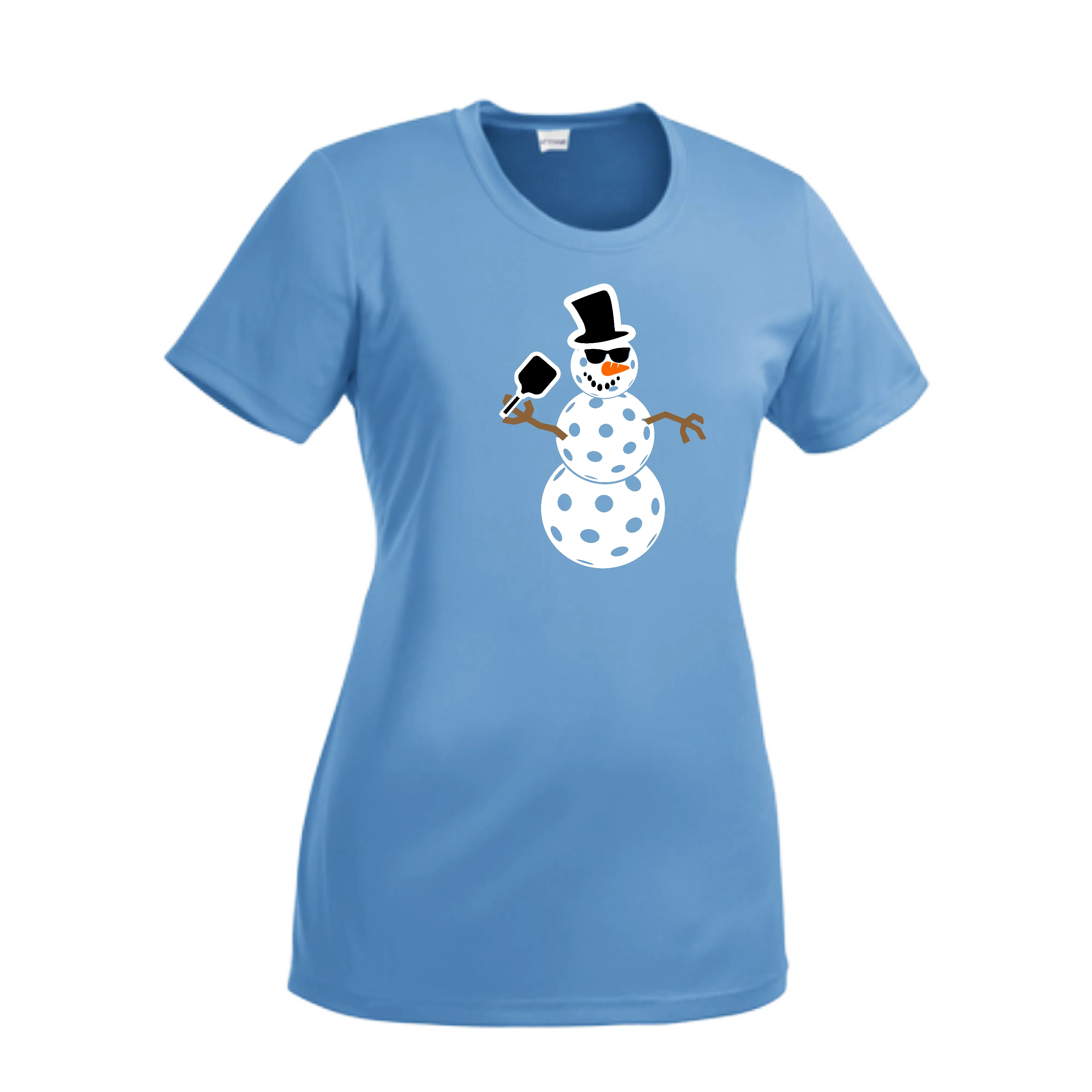 Frosty The Dinking Snowman | Women’s Short Sleeve Crewneck Pickleball Shirts | 100% Polyester